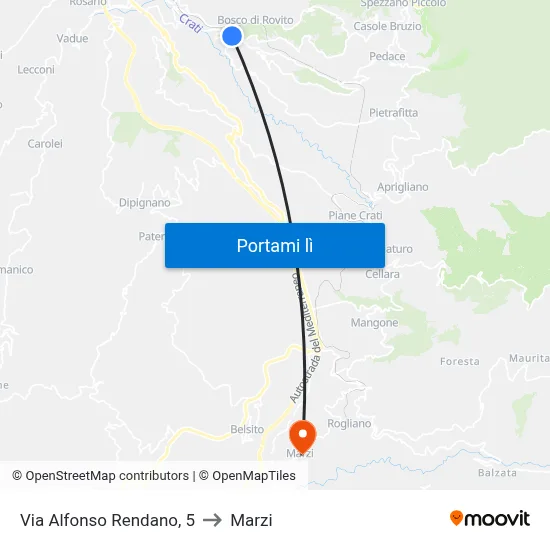 Via Alfonso Rendano, 5 to Marzi map