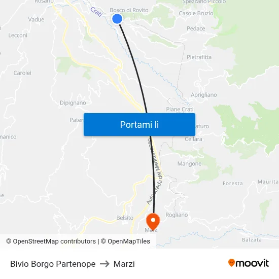 Bivio Borgo Partenope to Marzi map