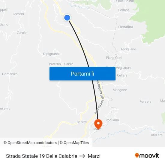 Strada Statale 19 Delle Calabrie to Marzi map