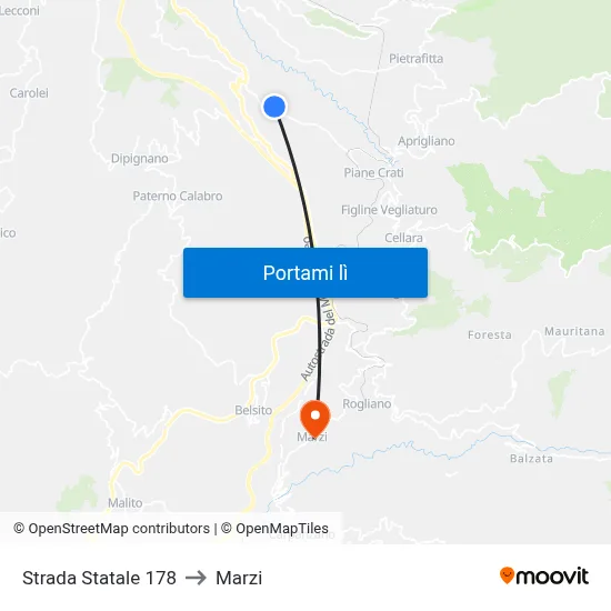 Strada Statale 178 to Marzi map