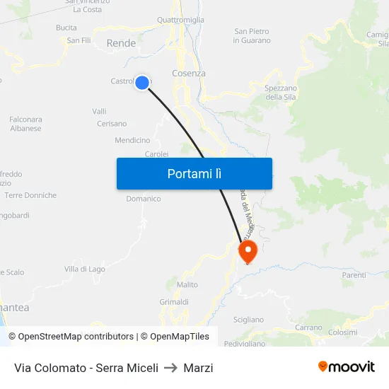 Via Colomato - Serra Miceli to Marzi map