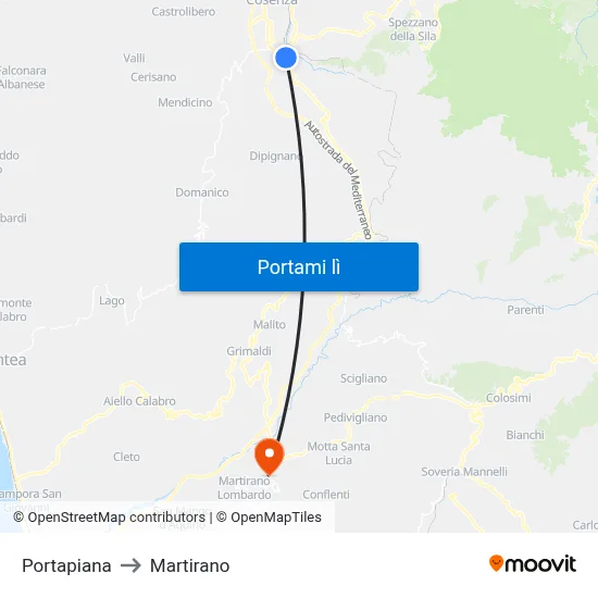 Portapiana to Martirano map