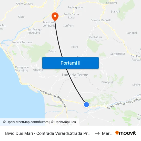 Bivio Due Mari - Contrada Verardi,Strada Provinciale 170/1 - Lamezia Terme to Martirano map