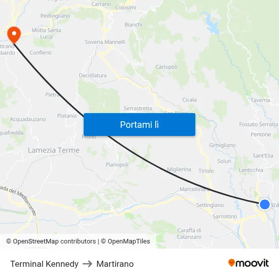 Terminal Kennedy to Martirano map