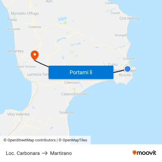 Loc. Carbonara to Martirano map