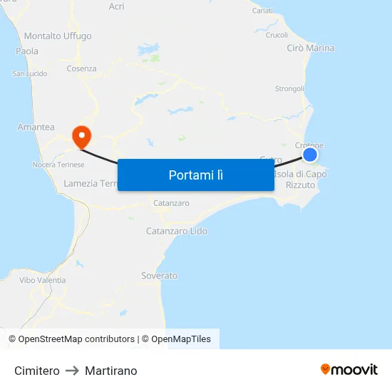 Cimitero to Martirano map
