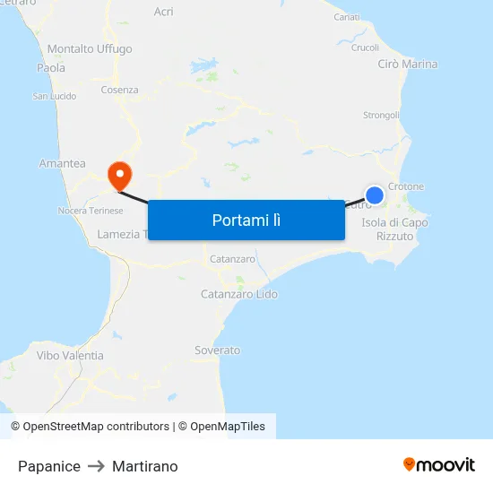Papanice to Martirano map