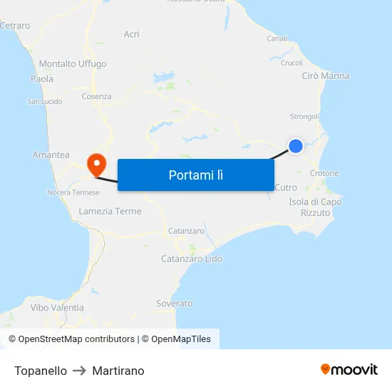 Topanello to Martirano map