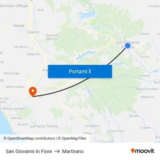 San Giovanni In Fiore to Martirano map