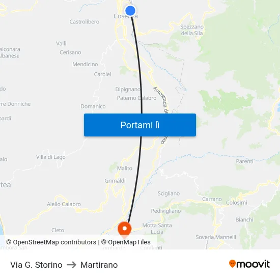 Via G. Storino to Martirano map