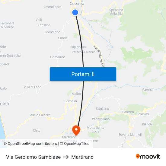 Via Gerolamo Sambiase to Martirano map