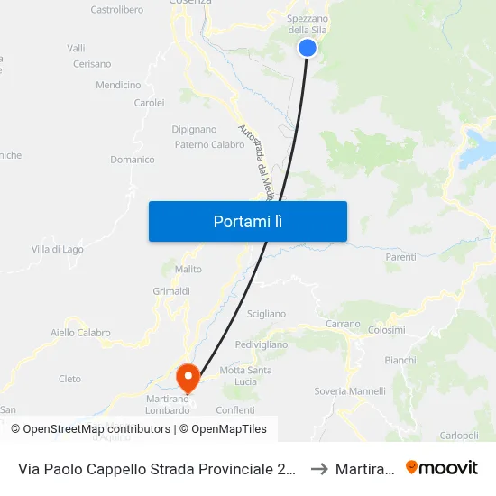 Via Paolo Cappello Strada Provinciale 226, 1 to Martirano map
