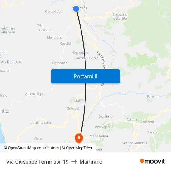 Via Giuseppe Tommasi, 19 to Martirano map