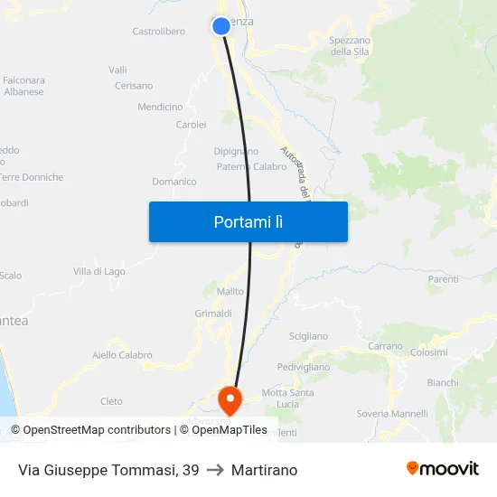 Via Giuseppe Tommasi, 39 to Martirano map