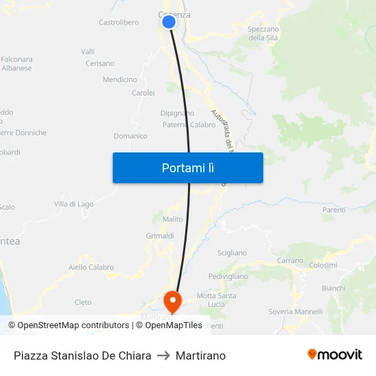 Piazza Stanislao De Chiara to Martirano map