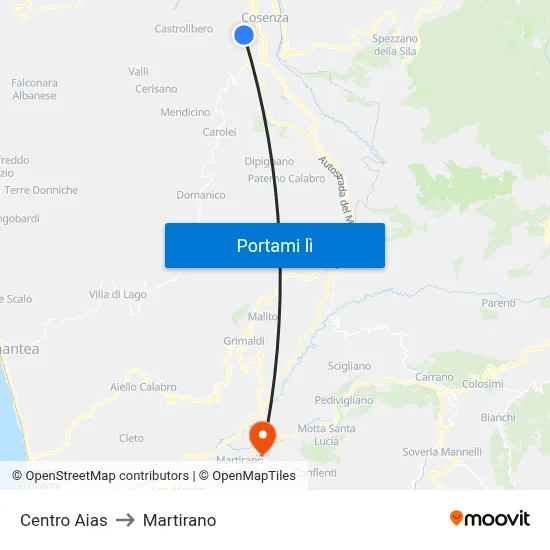 Centro Aias to Martirano map