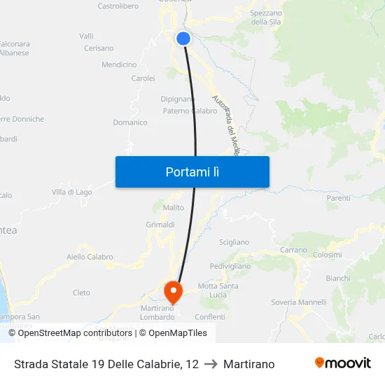 Strada Statale 19 Delle Calabrie, 12 to Martirano map