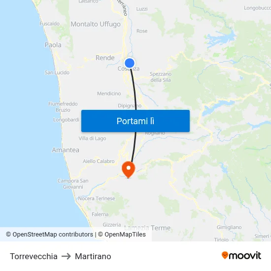 Torrevecchia to Martirano map