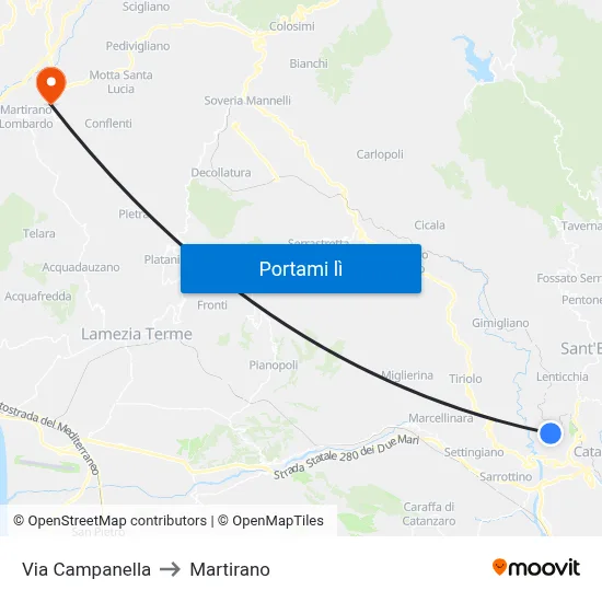Via Campanella to Martirano map