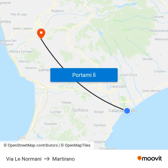Via Le Normani to Martirano map