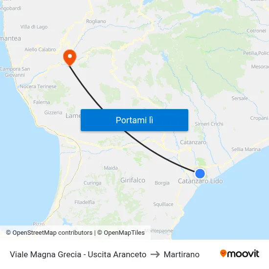Viale Magna Grecia - Uscita Aranceto to Martirano map
