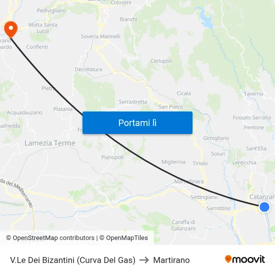 V.Le Dei Bizantini (Curva Del Gas) to Martirano map