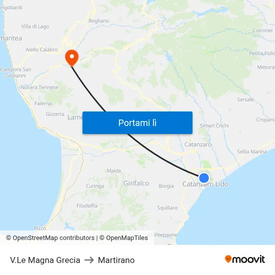 V.Le Magna Grecia to Martirano map