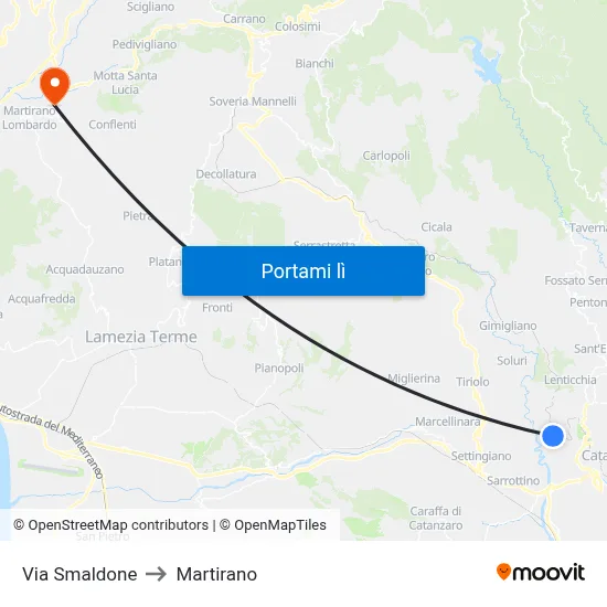 Via Smaldone to Martirano map