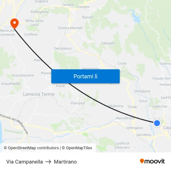 Via Campanella to Martirano map