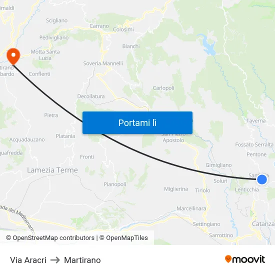 Via Aracri to Martirano map