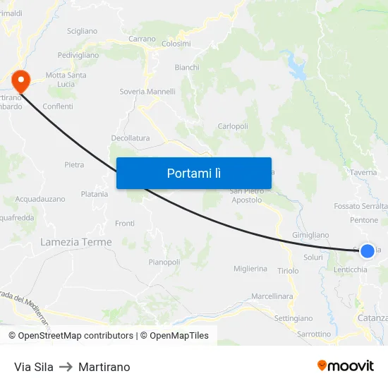 Via Sila to Martirano map
