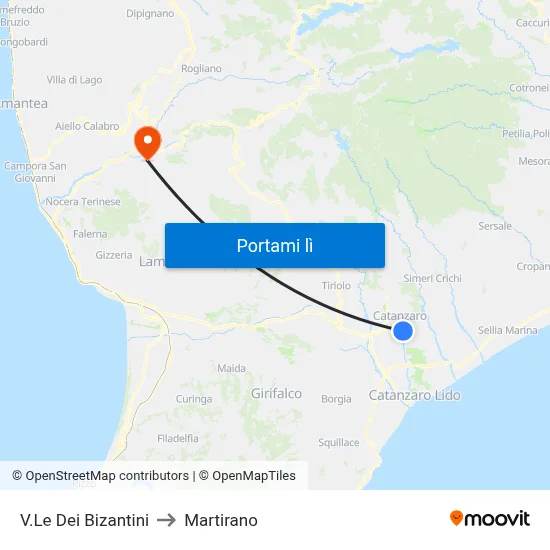 V.Le Dei Bizantini to Martirano map