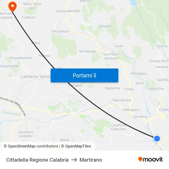 Cittadella Regione Calabria to Martirano map