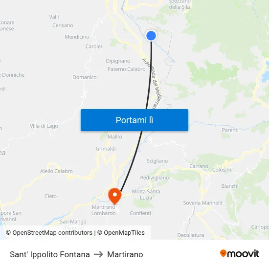 Sant' Ippolito Fontana to Martirano map