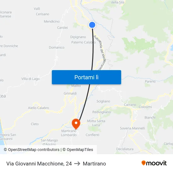 Via Giovanni Macchione, 24 to Martirano map