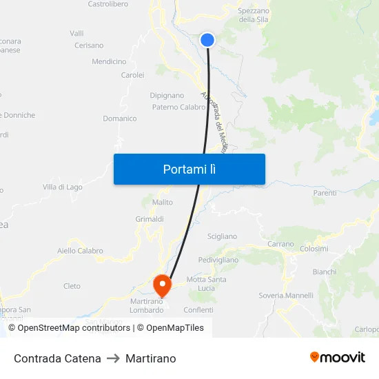 Contrada Catena to Martirano map