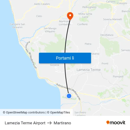 Lamezia Terme Airport to Martirano map