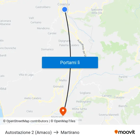 Autostazione 2 (Amaco) to Martirano map