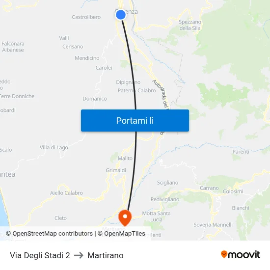 Via Degli Stadi 2 to Martirano map