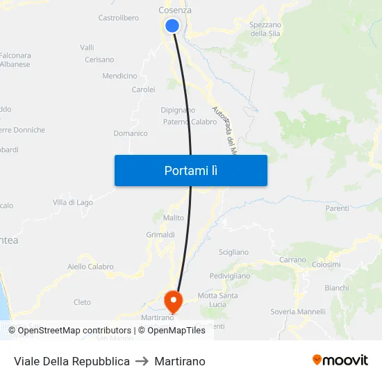 Viale Della Repubblica to Martirano map