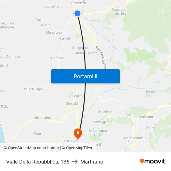 Viale Della Repubblica, 135 to Martirano map