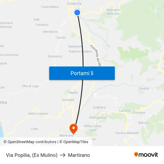 Via Popilia, (Ex Mulino) to Martirano map