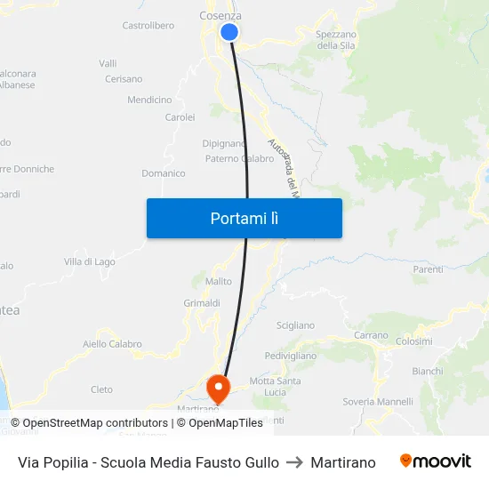Via Popilia - Scuola Media Fausto Gullo to Martirano map