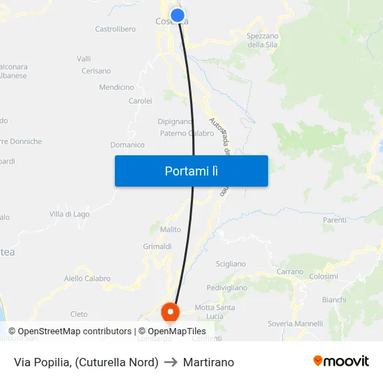 Via Popilia, (Cuturella Nord) to Martirano map