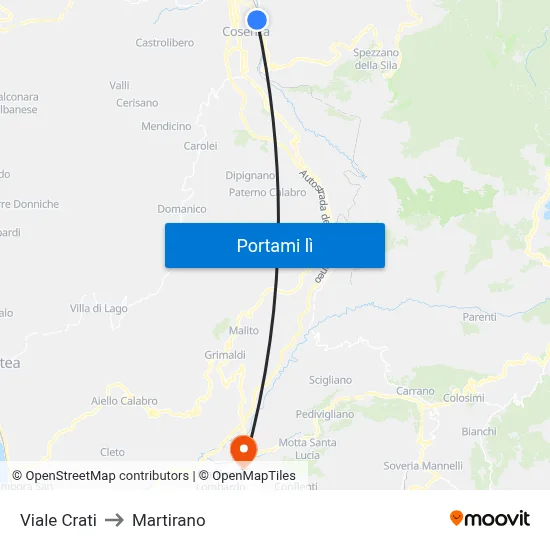 Viale Crati to Martirano map