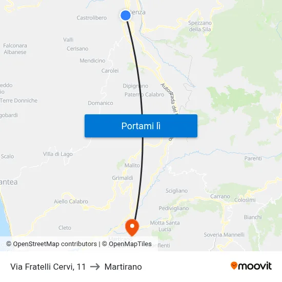 Via Fratelli Cervi, 11 to Martirano map