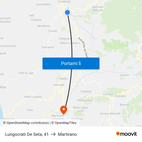 Lungocrati De Seta, 41 to Martirano map