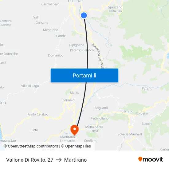 Vallone Di Rovito, 27 to Martirano map