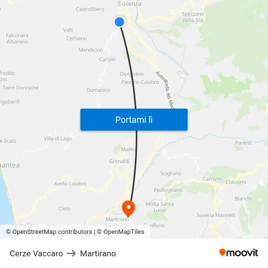 Cerze Vaccaro to Martirano map