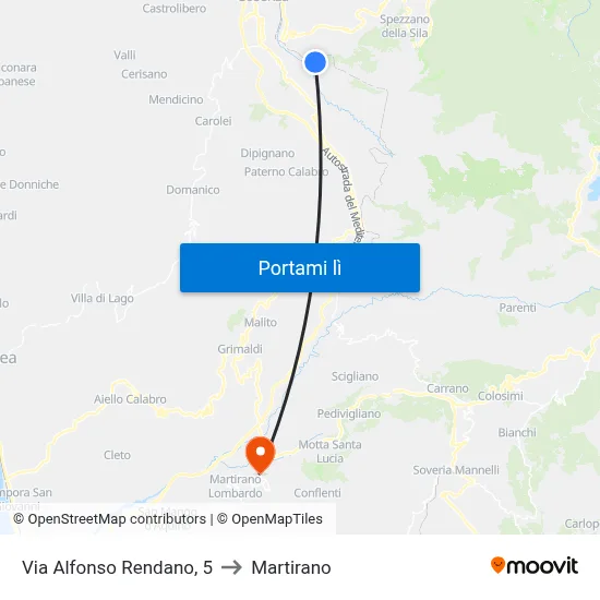 Via Alfonso Rendano, 5 to Martirano map